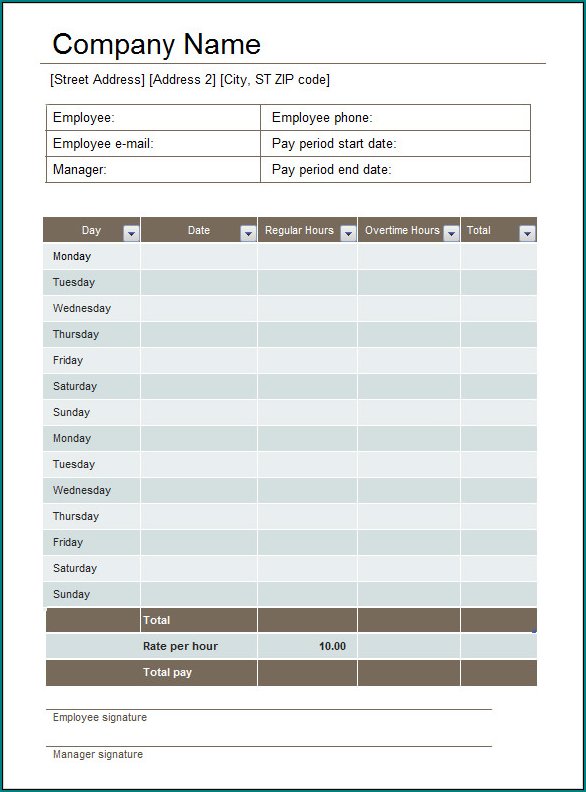 Example of Timesheet Template Excel