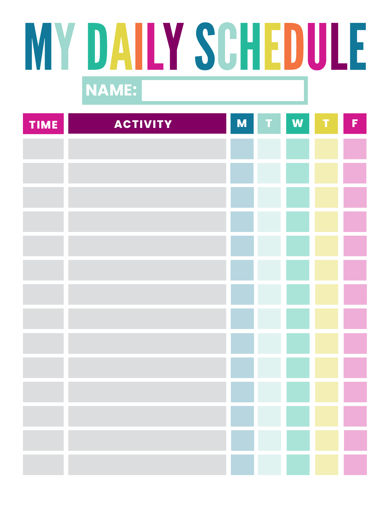 Example of Timetable For Kids Example of Timetable For Kids