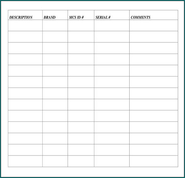 Example of Tool Inventory Sheet Template