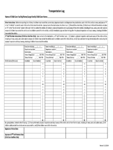Example of Transportation Log Template