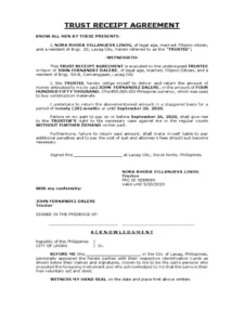 Example of Trust Receipt Template