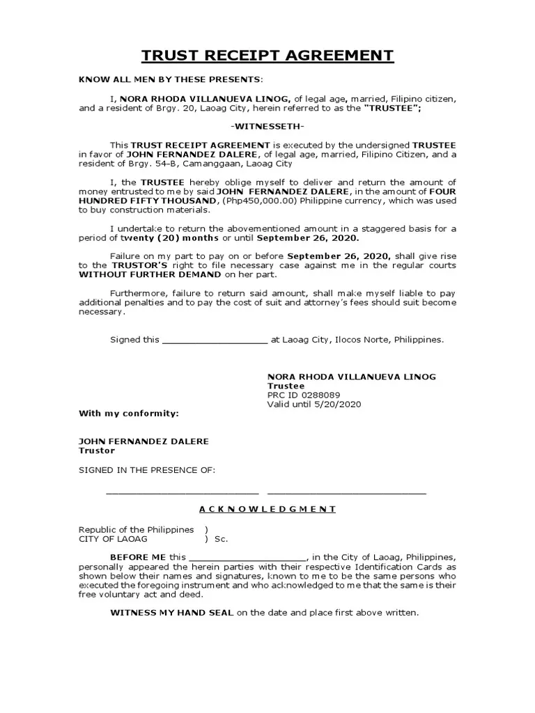 Example of Trust Receipt Template Example of Trust Receipt Template