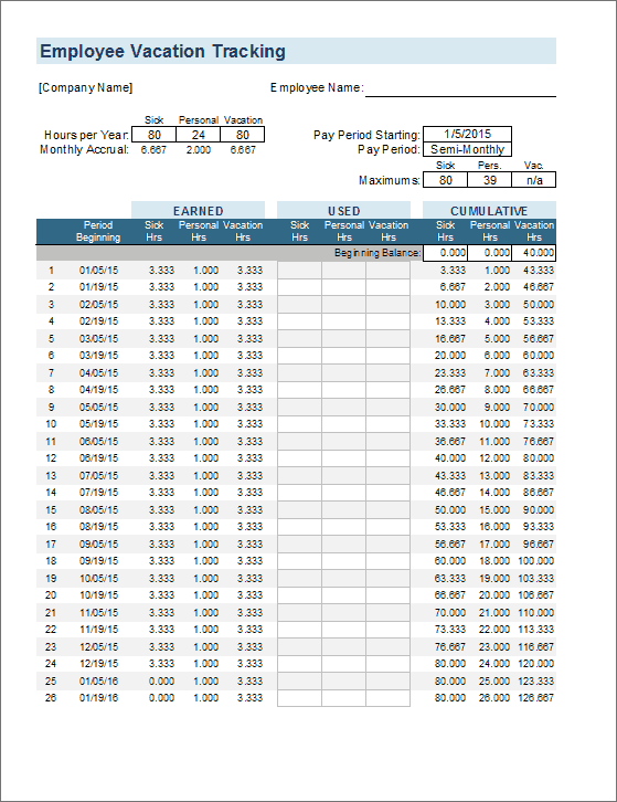 Example of Vacation And Sick Time Tracking Worksheet Template Example of Vacation And Sick Time Tracking Worksheet Template