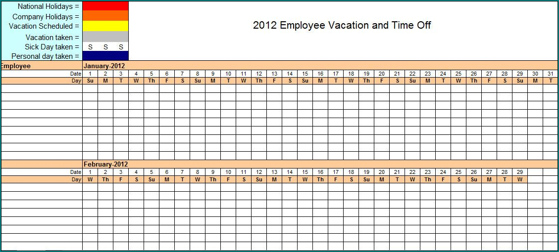 Example of Vacation Schedule Template