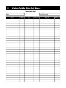 Example of Vehicle Sign out Sheet Template