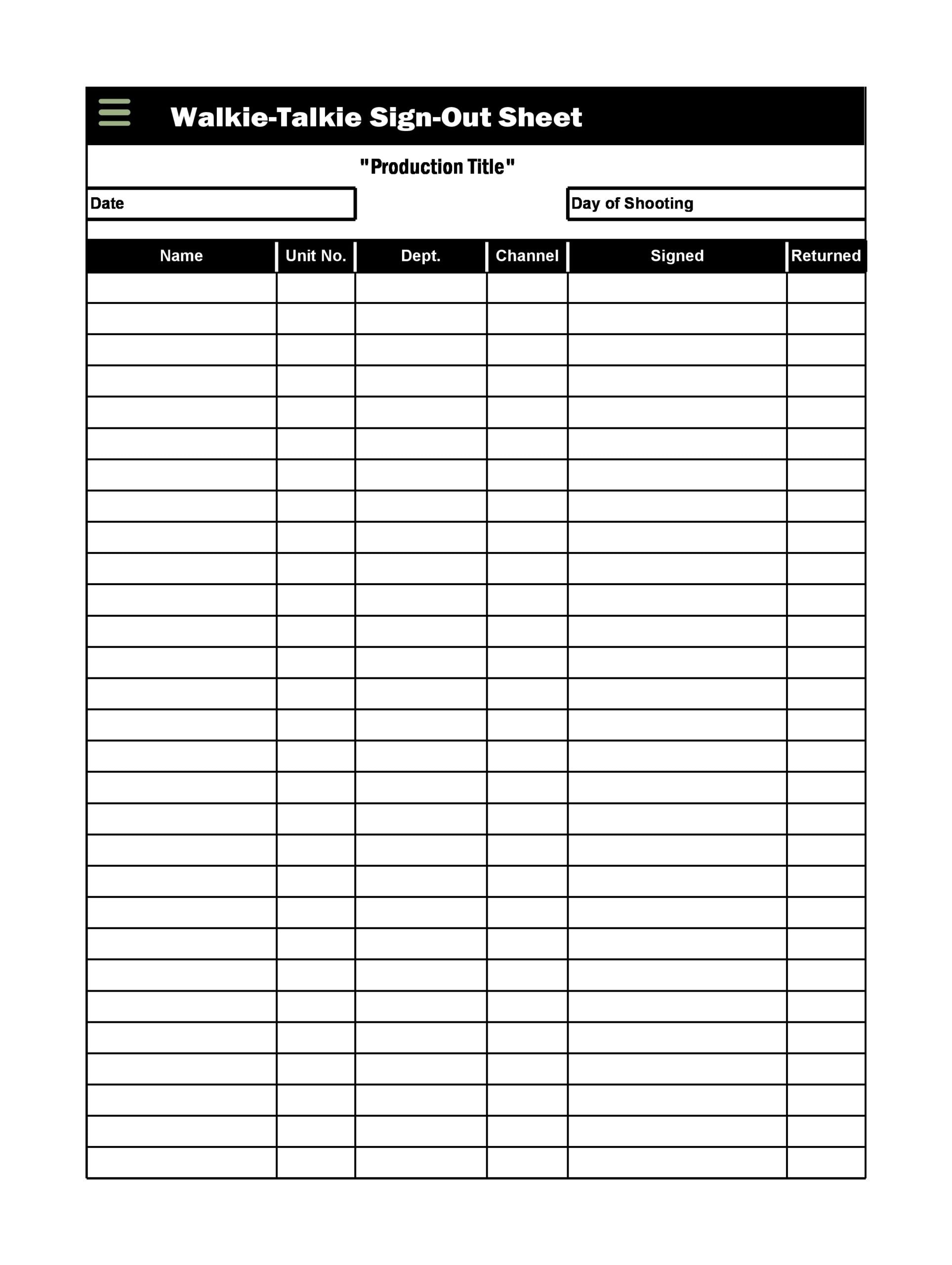 Example of Vehicle Sign out Sheet Template Example of Vehicle Sign out Sheet Template