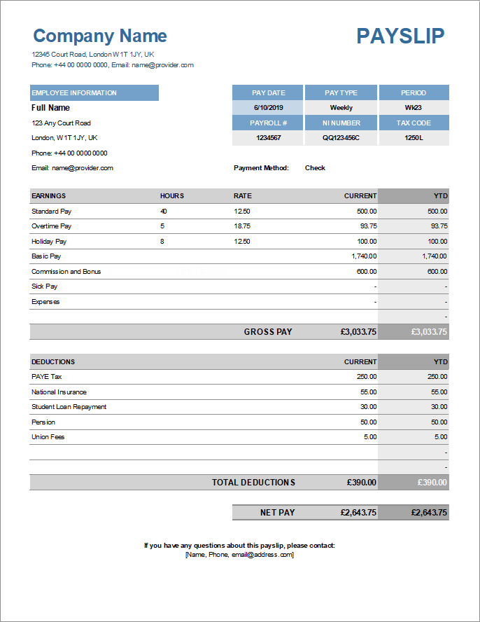 Example of Visiting Employee Payslip Template Example of Visiting Employee Payslip Template