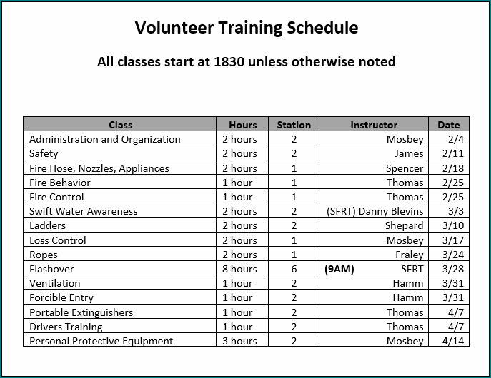 Example of Volunteer Schedule Template