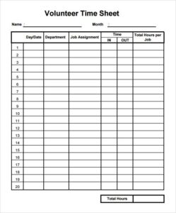 Example of Volunteer Work Hour Schedule Worksheet Template