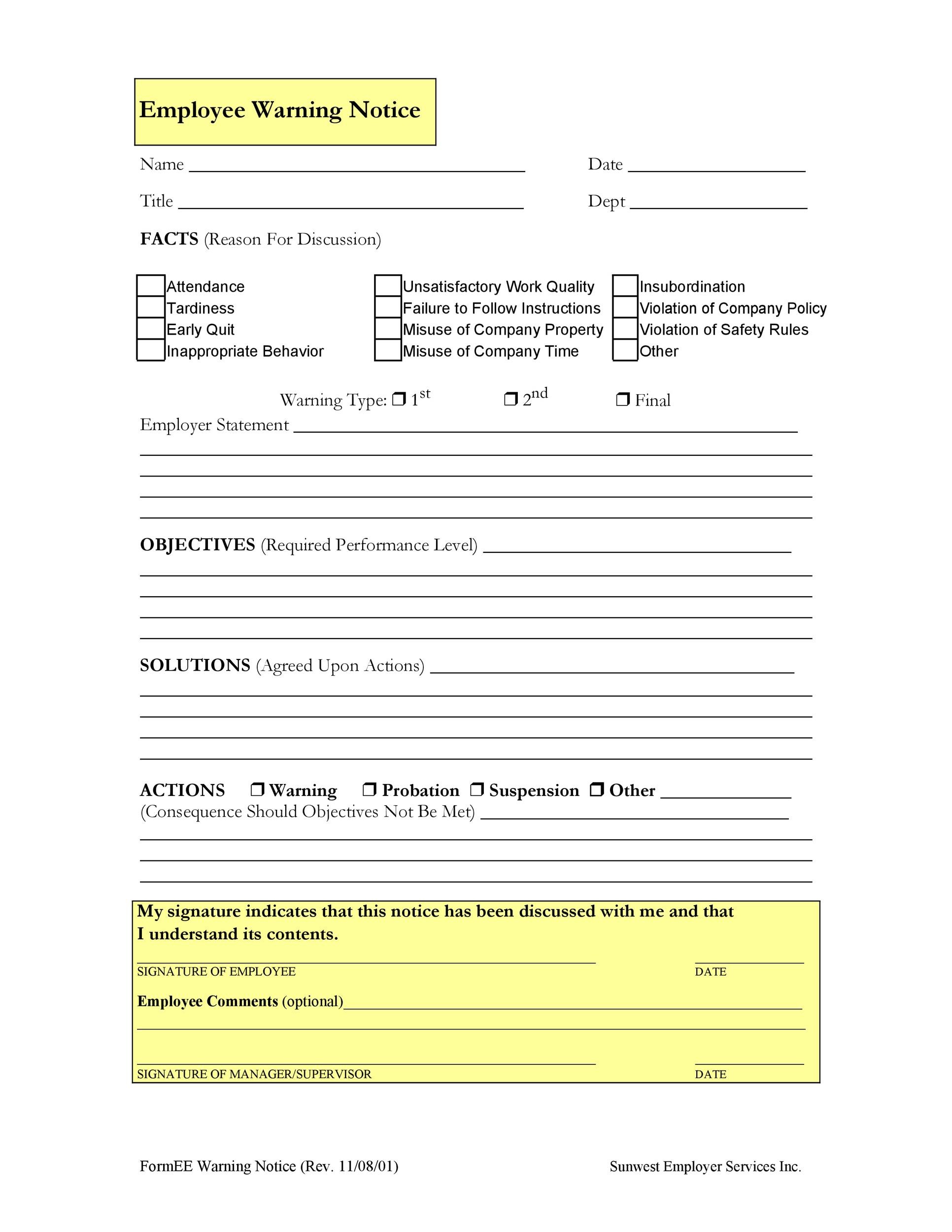 Example of Warning Notices Template For Employees Example of Warning Notices Template For Employees