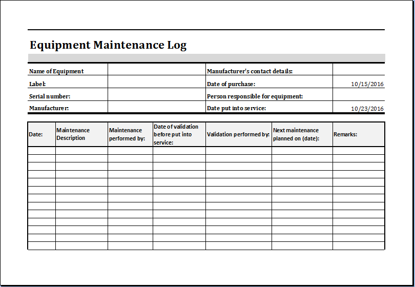 Example of Washing Machine Maintenance Log Template Example of Washing Machine Maintenance Log Template