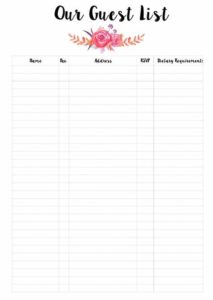 Example of Wedding Guest Sign in Sheet Template