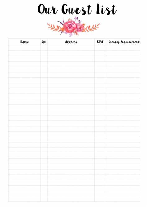 Example of Wedding Guest Sign in Sheet Template Example of Wedding Guest Sign in Sheet Template