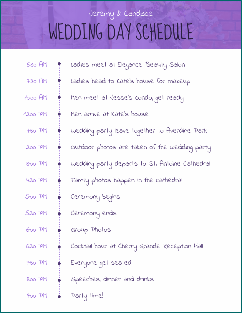Example of Wedding Schedule Template