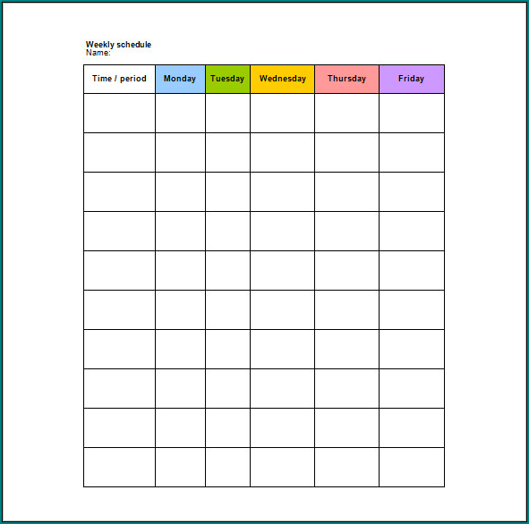 Example of Weekly Class Schedule Template