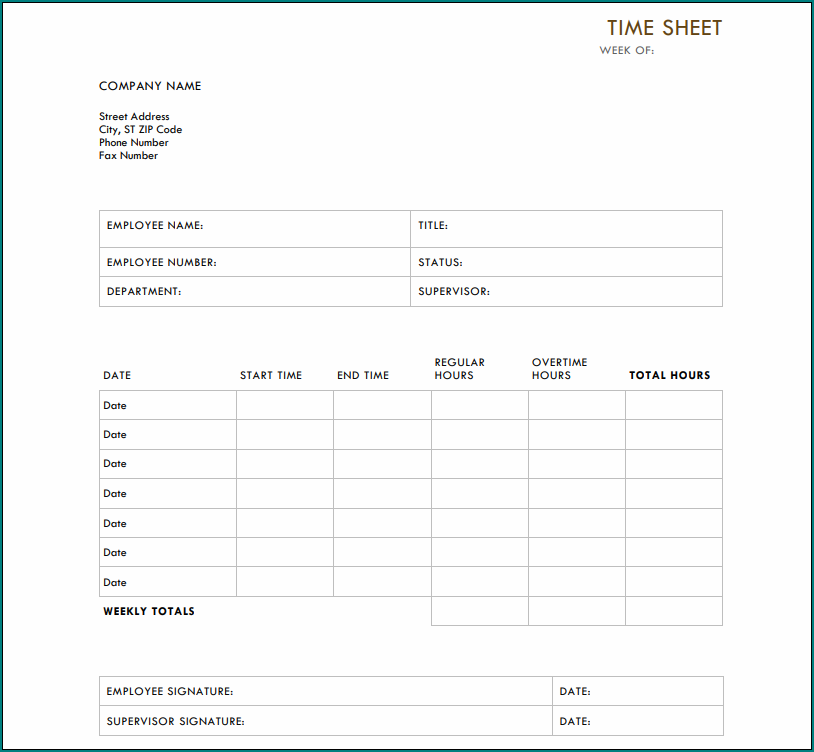 Example of Weekly Employee Timesheet Template