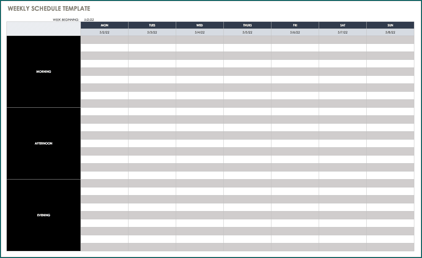 Example of Weekly Schedule Template Excel