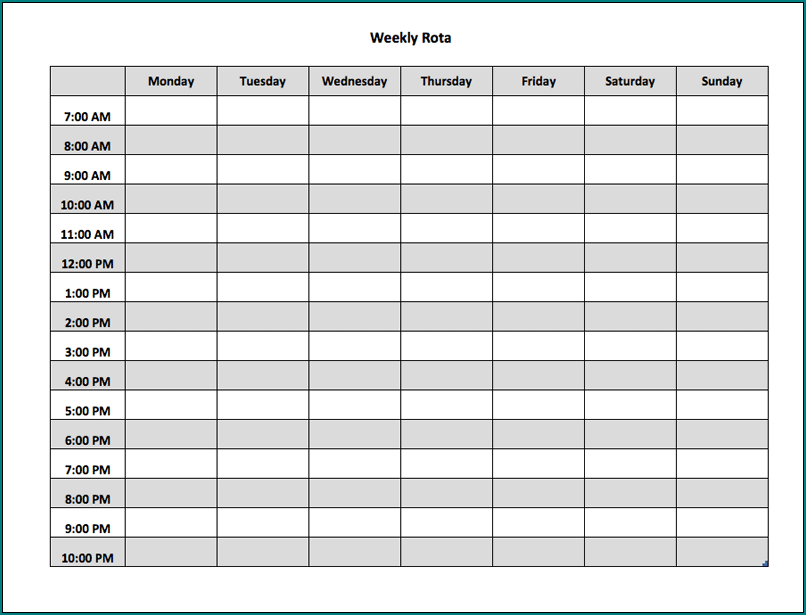 Example of Weekly Schedule Template Word