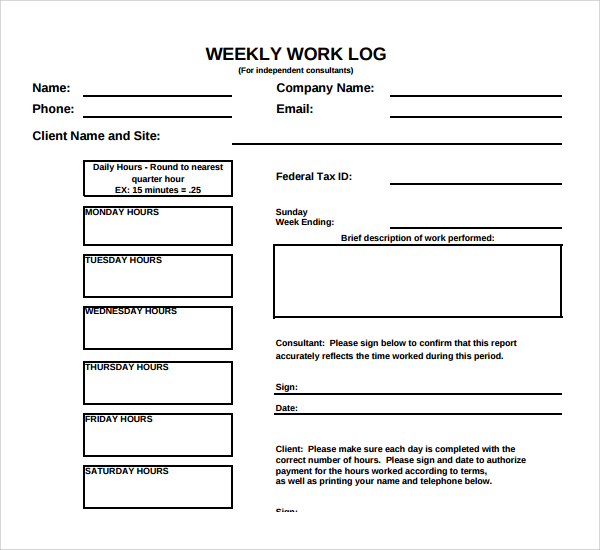 Example of Weekly Telework Log Template Example of Weekly Telework Log Template