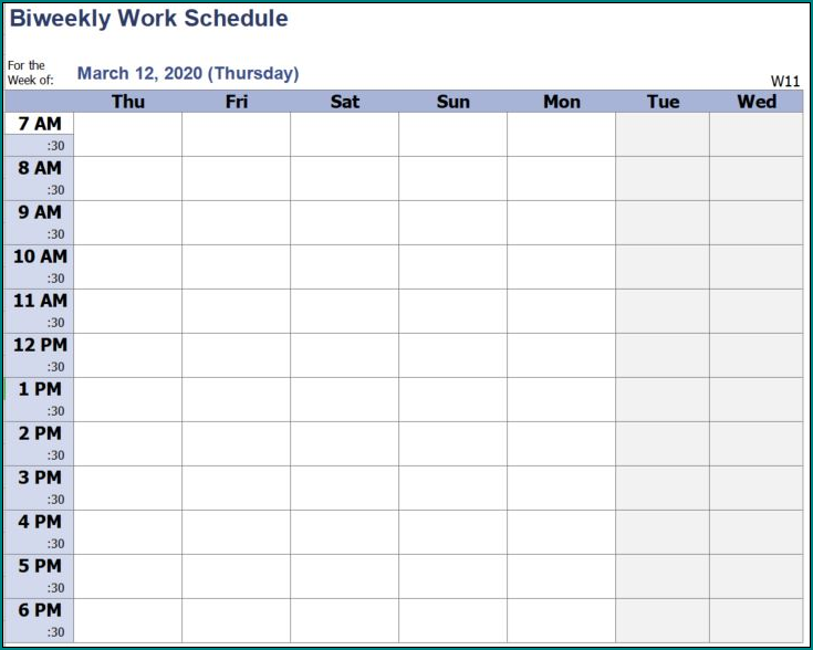 Example of Weekly Work Schedule Template