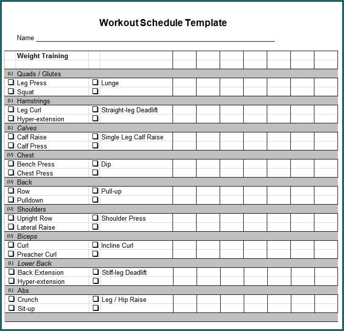 Example of Workout Schedule Template