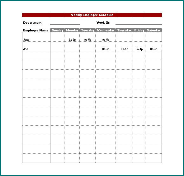 Example ofEmployee Work Schedule Template