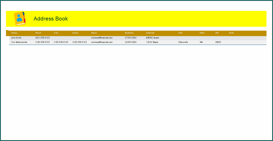Excel Address Book Template