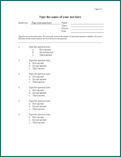 Excel Multiple Choice Test Template Example
