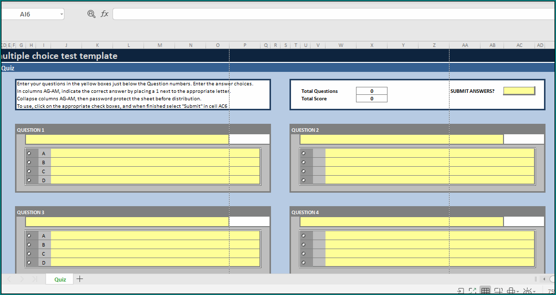 Excel Multiple Choice Test Template