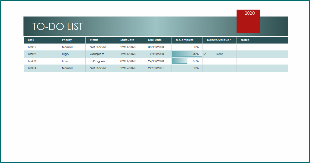 Excel To Do List Template