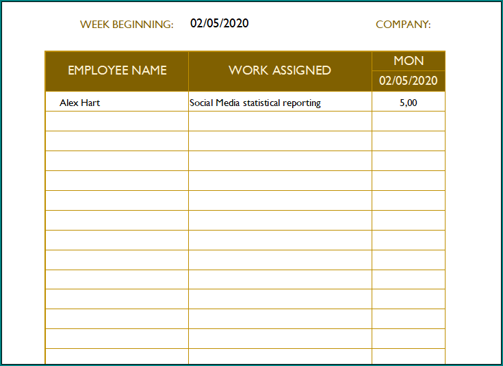 Excel Work Schedule Template