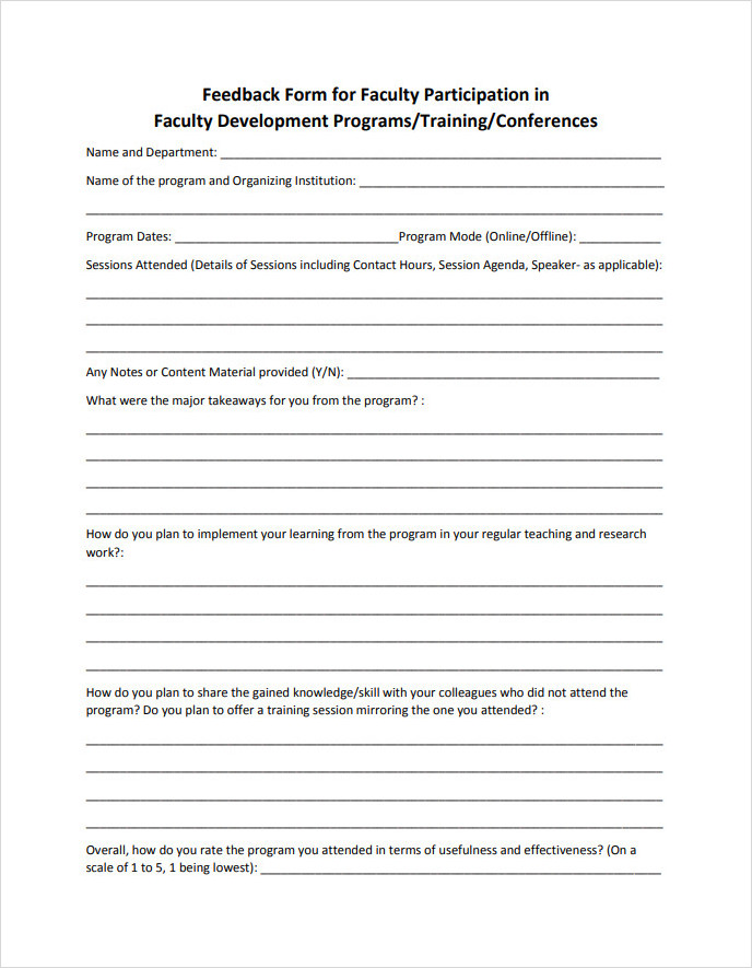 Faculty Participation Training Feedback Form Faculty Participation Training Feedback Form