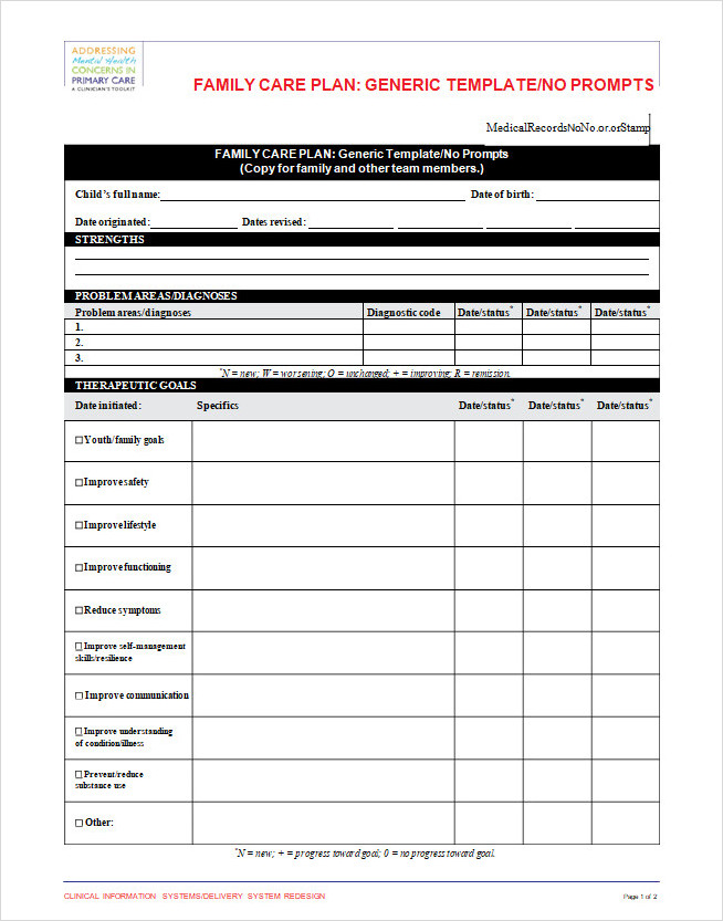 Family Care Plan Form Family Care Plan Form