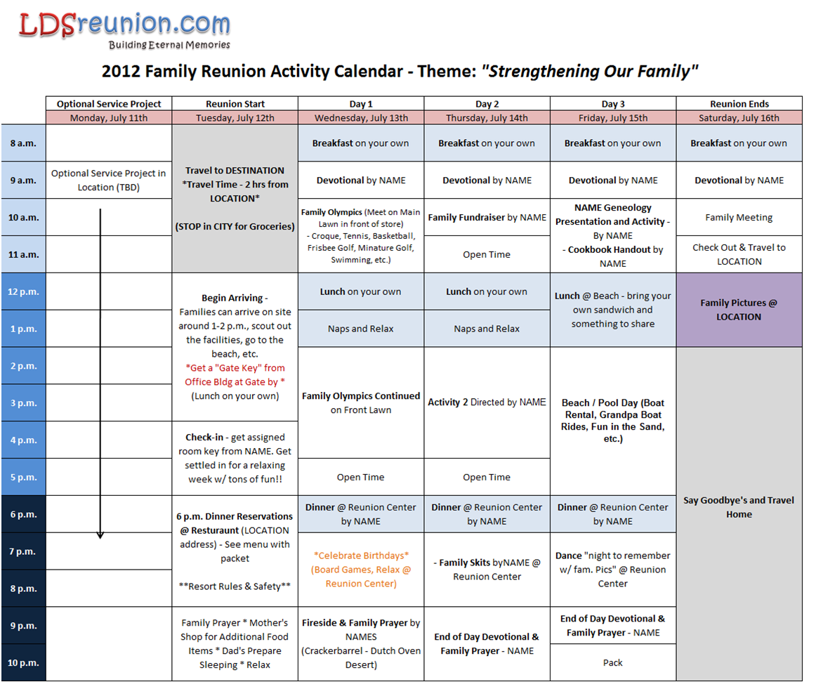 Family Reunion Planning Template Family Reunion Planning Template