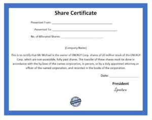 Free Editable Stock Certificate Template Word
