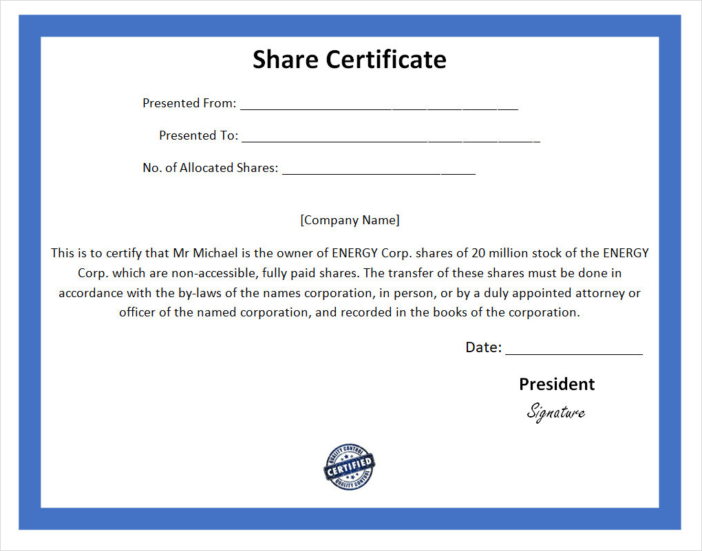 Free Editable Stock Certificate Template Word Free Editable Stock Certificate Template Word