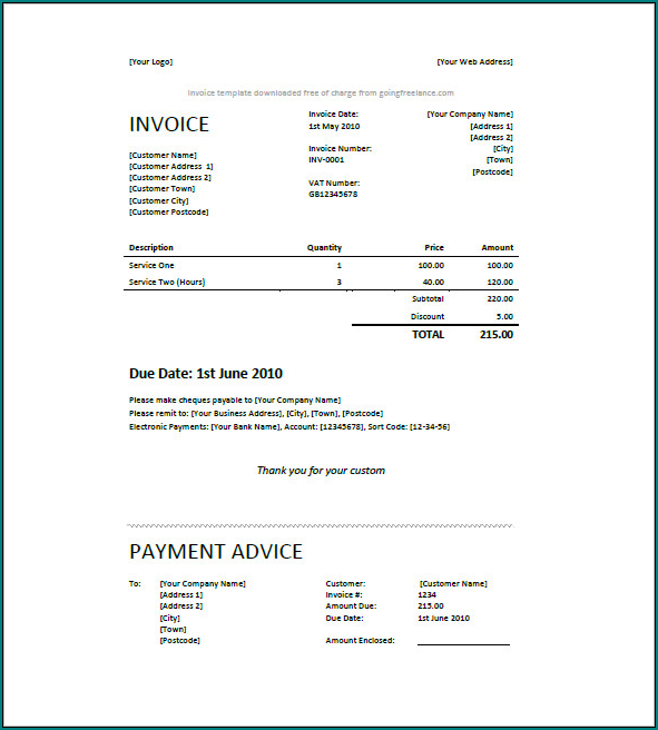 Freelance Invoice Template Example