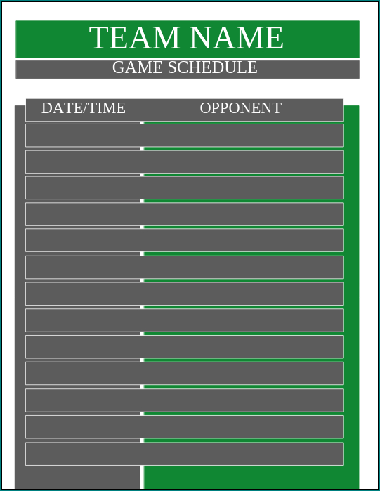 Game Schedule Template Example