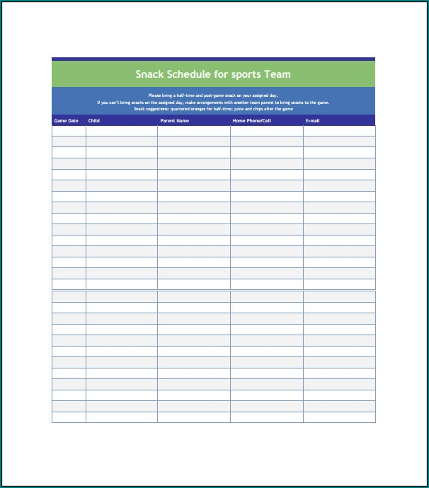 Game Schedule Template Sample