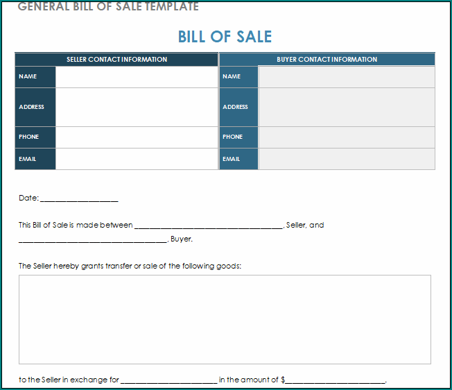 General Bill Of Sale Form