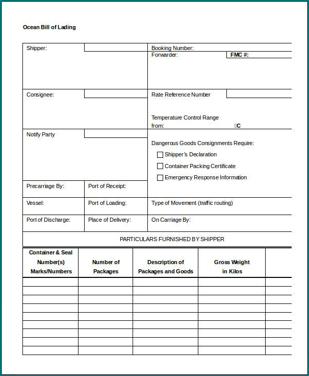 Generic Bill Of Lading Template Example