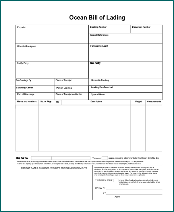 Generic Bill Of Lading Template Sample