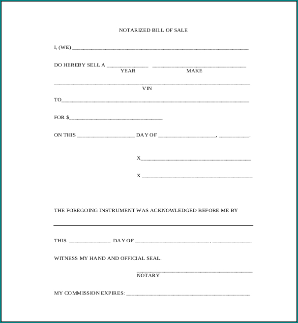Generic Bill Of Sale Form Sample