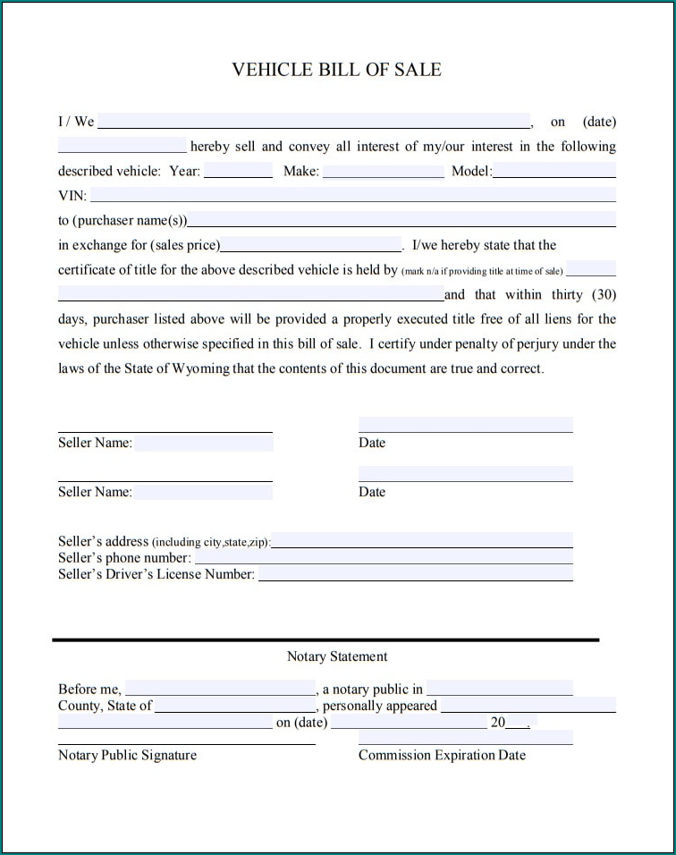 Generic Bill Of Sale Template Example