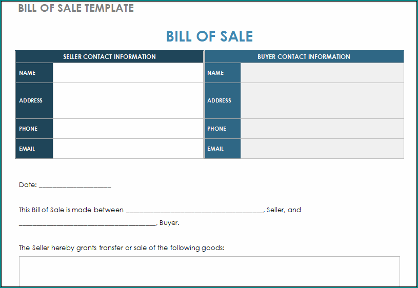 Generic Bill Of Sale Template