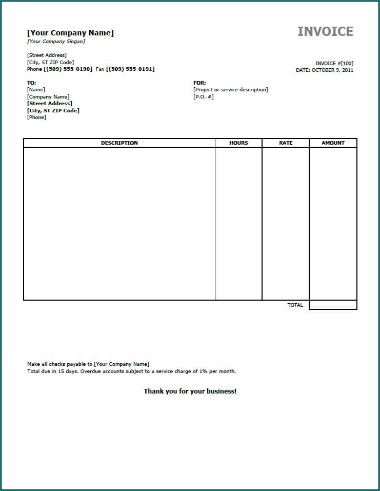 Generic Invoice Template Example