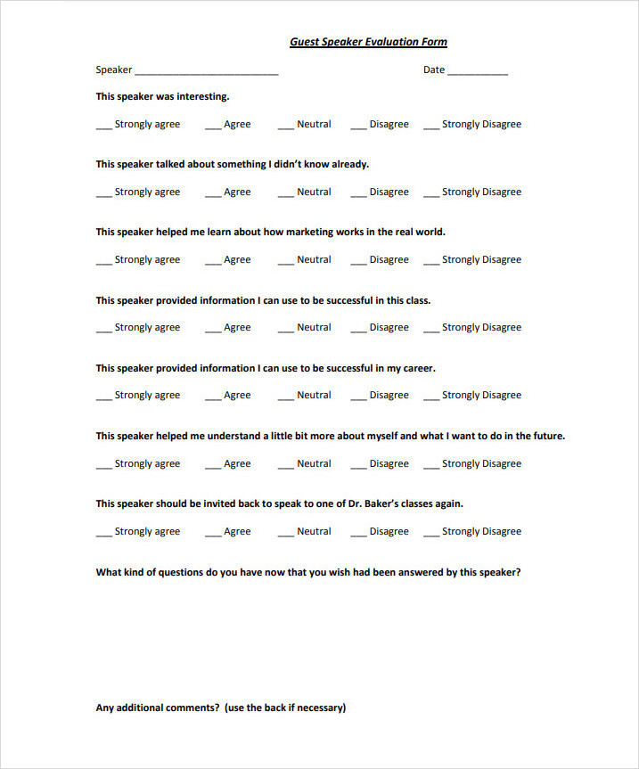 Guest Speaker Evaluation Form Guest Speaker Evaluation Form