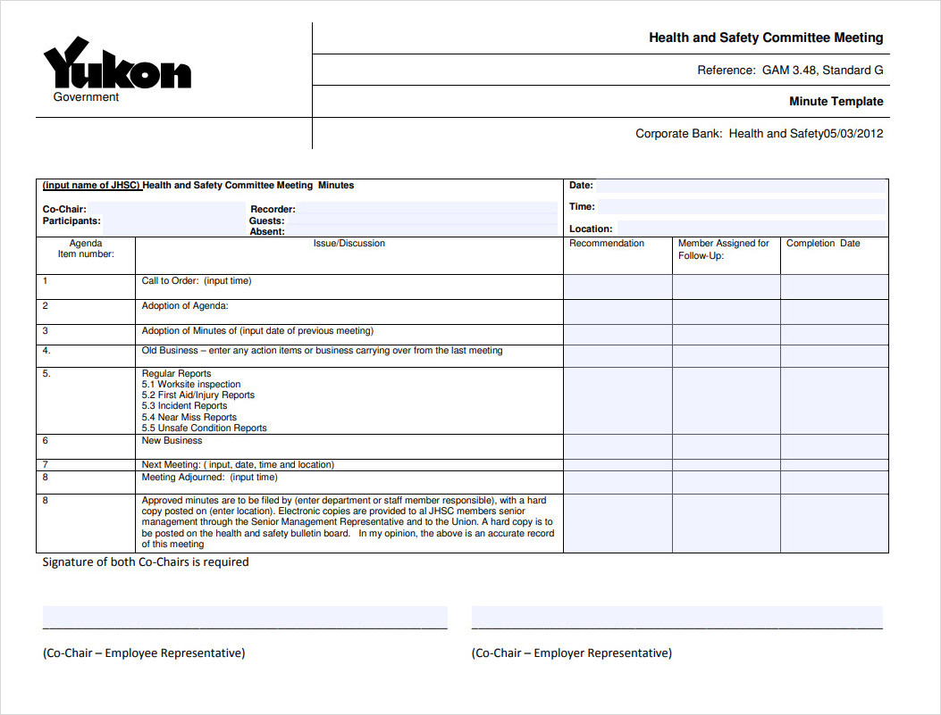 Health And Safety Committee Meeting Minutes Template Health And Safety Committee Meeting Minutes Template