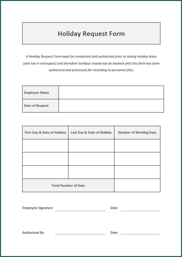 Holiday Request Form Sample