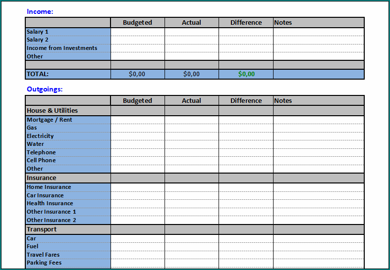 Home Budget Template